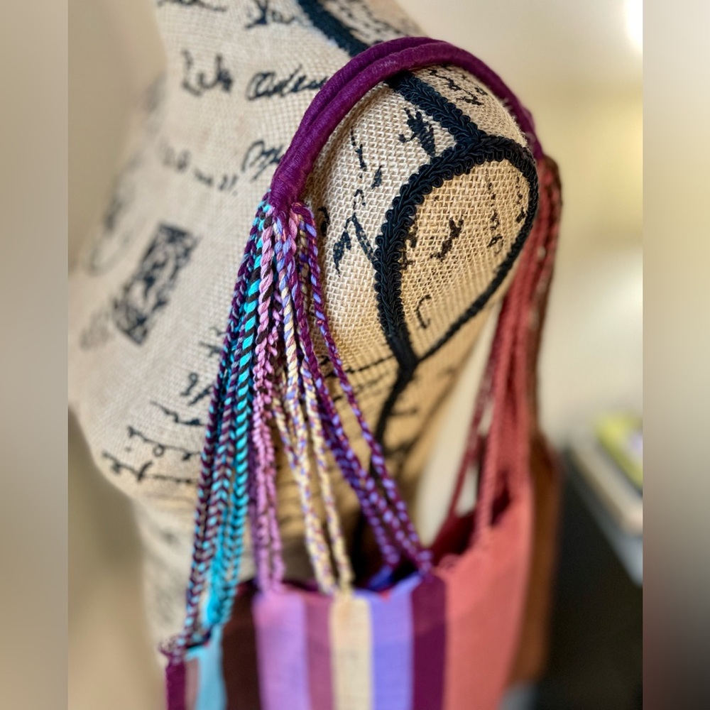 ARTISAN : Handwoven Mexican Tote Bag Boho Colorblock Market Beach Bag NWOT - Picture 4 of 9